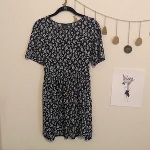 navy blue floral baby doll dress